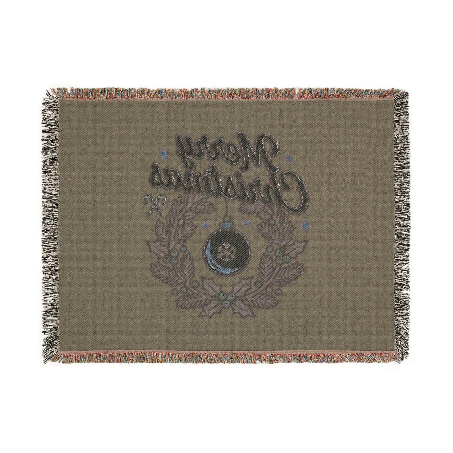 Merry Christmas Woven Throw Blanket — Holiday Wreath & Ornament Design