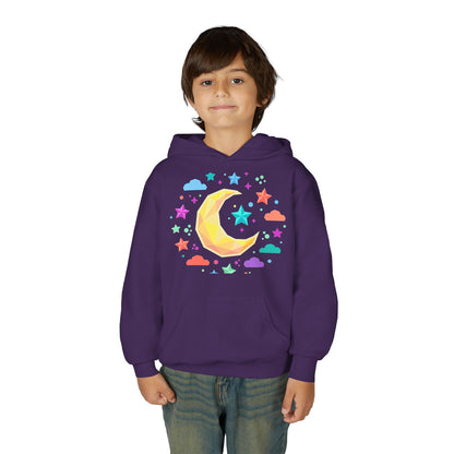 Kids Moon & Stars Hoodie — Colorful Crescent Night Sky Pullover