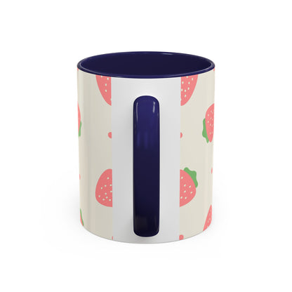 Strawberry Pattern Accent Coffee Mug — Cute Pink Fruit Ceramic Mug (11/15oz)