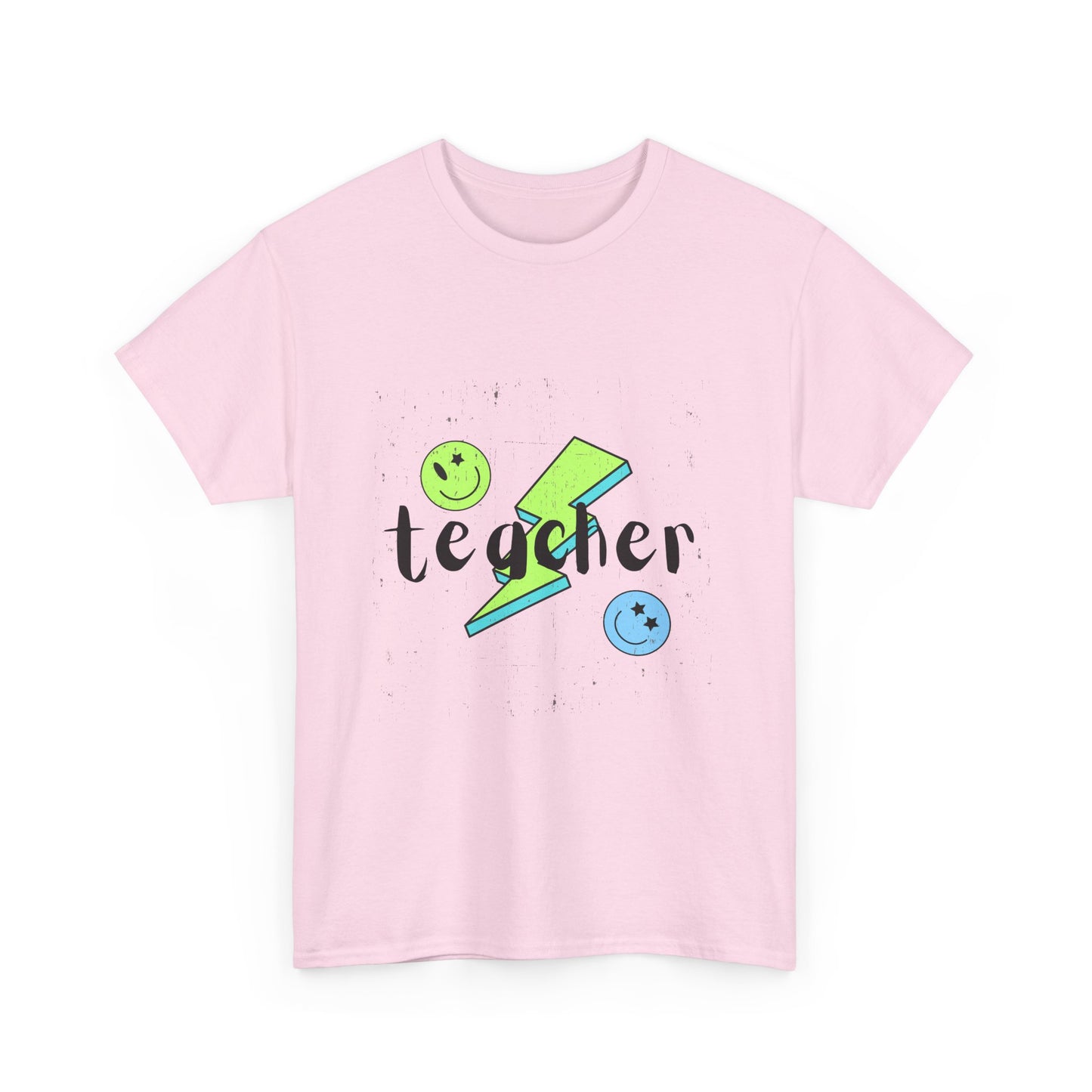 Teacher Lightning Bolt T‑Shirt — Cute Smiley Faces Teacher Tee (Back Plain)