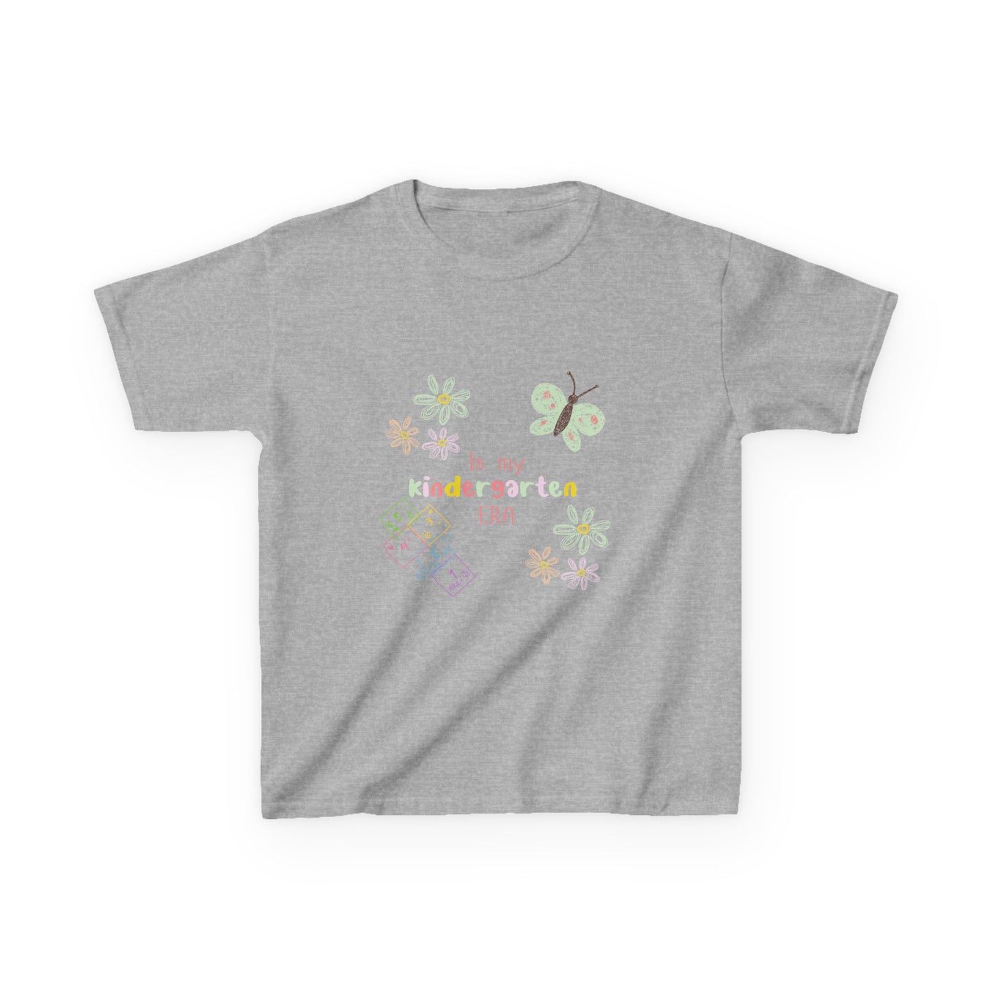 Kindergarten Era Kids T‑Shirt — Cute Butterfly & Crayon Back-to-School Tee