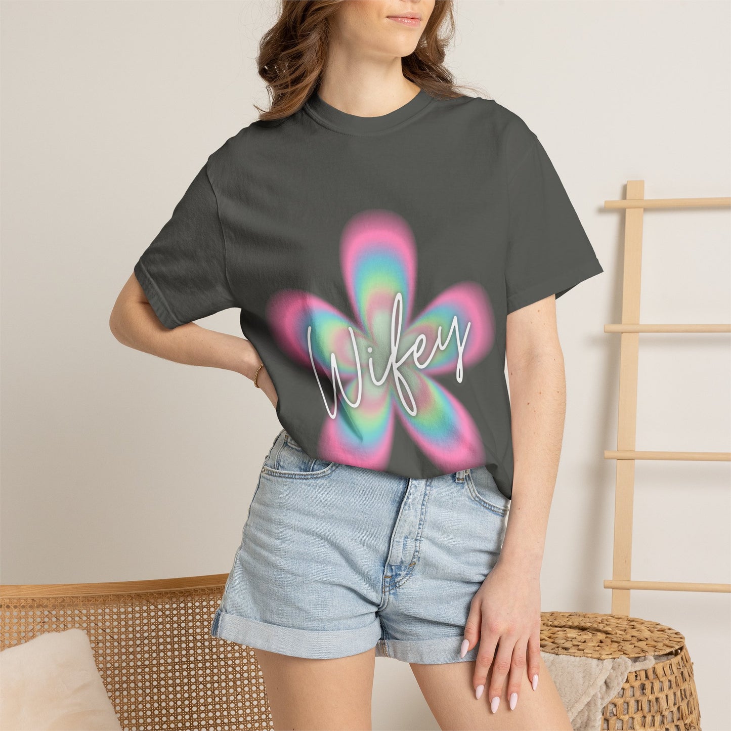 Wifey Flower Tee — Pastel Retro Floral 'Wifey' Graphic T-Shirt