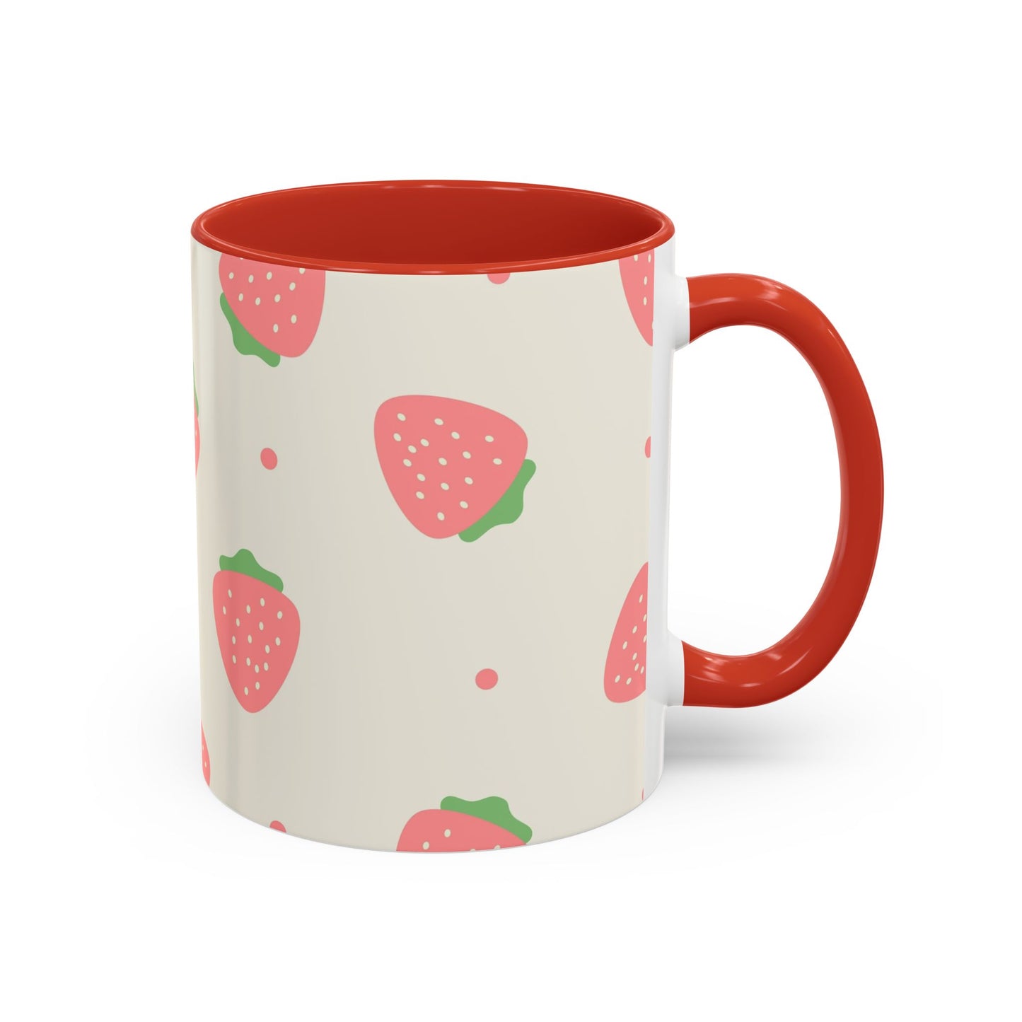 Strawberry Pattern Accent Coffee Mug — Cute Pink Fruit Ceramic Mug (11/15oz)
