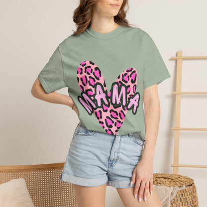 Mama Pink Leopard Heart T-Shirt