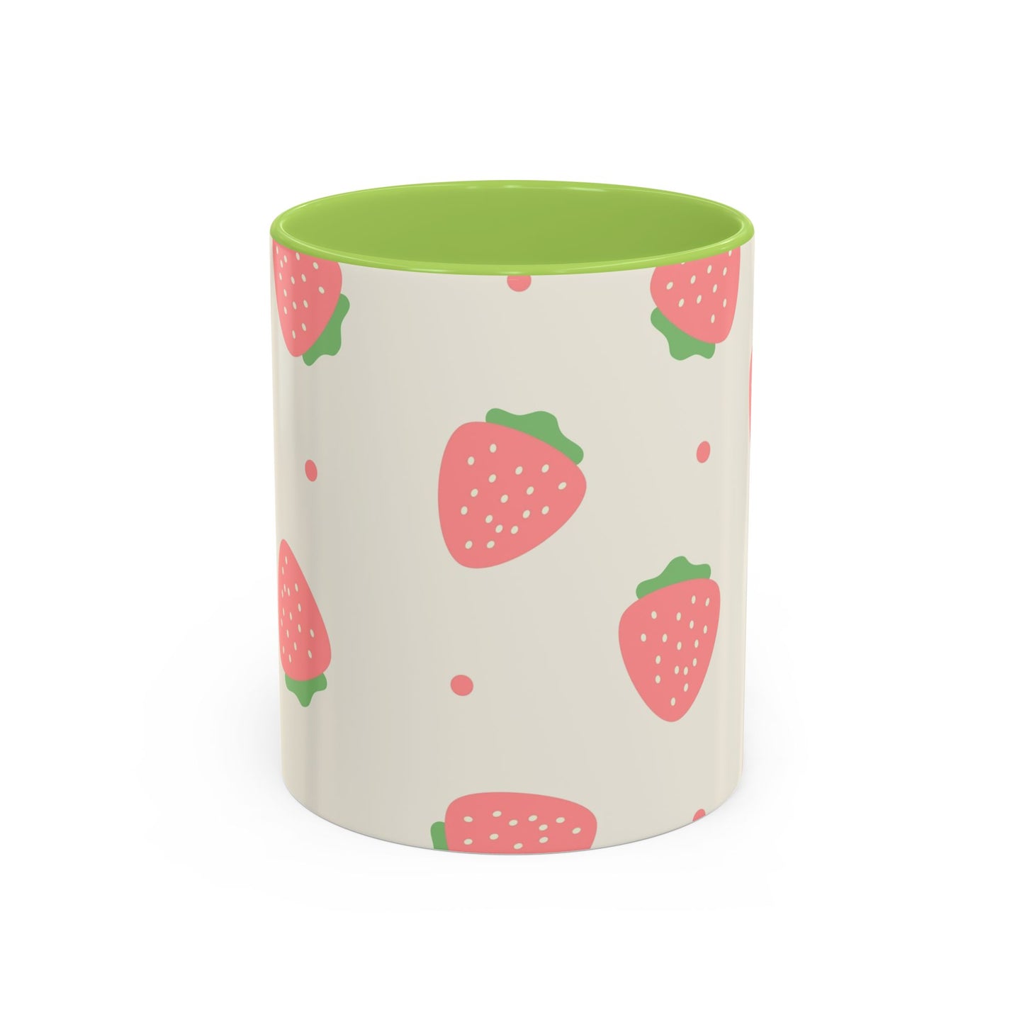 Strawberry Pattern Accent Coffee Mug — Cute Pink Fruit Ceramic Mug (11/15oz)