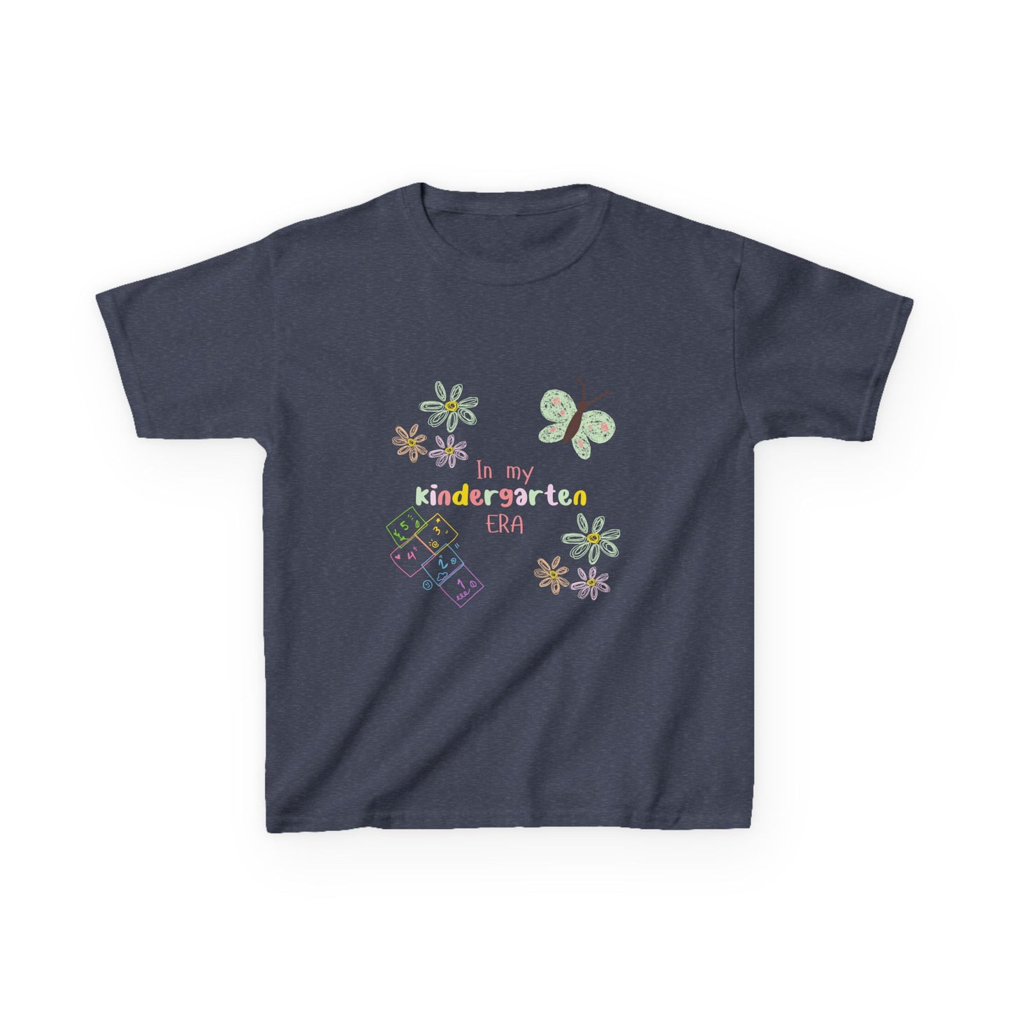 Kindergarten Era Kids T‑Shirt — Cute Butterfly & Crayon Back-to-School Tee