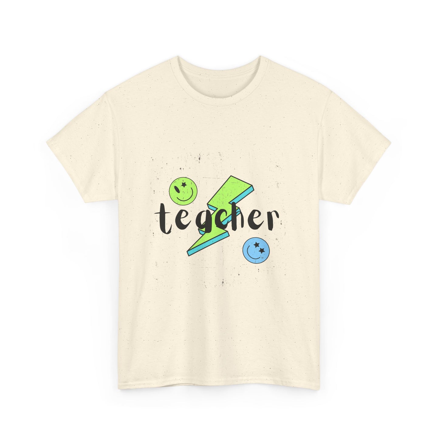 Teacher Lightning Bolt T‑Shirt — Cute Smiley Faces Teacher Tee (Back Plain)