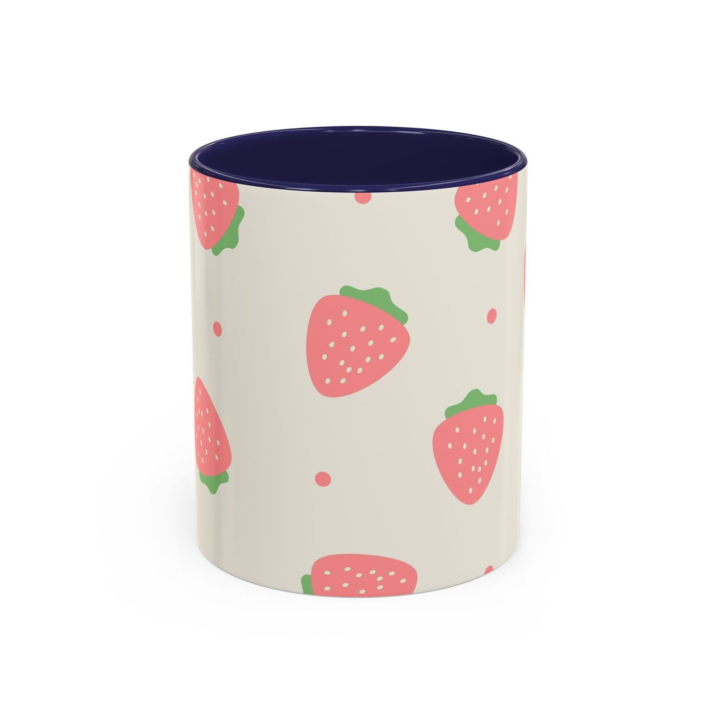 Strawberry Pattern Accent Coffee Mug — Cute Pink Fruit Ceramic Mug (11/15oz)