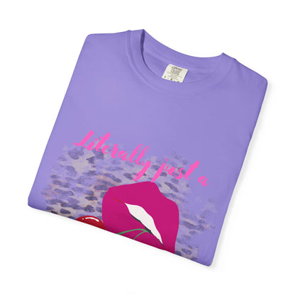 Graphic T-Shirt — "Literally Just a Girl" Pink Lips & Cherries Tee