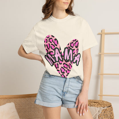Mama Pink Leopard Heart T-Shirt