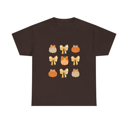 Pumpkin & Bow Fall Tee — Cute Autumn Pumpkin Graphic T-Shirt