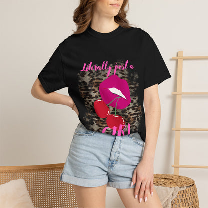 Graphic T-Shirt — "Literally Just a Girl" Pink Lips & Cherries Tee