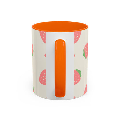 Strawberry Pattern Accent Coffee Mug — Cute Pink Fruit Ceramic Mug (11/15oz)