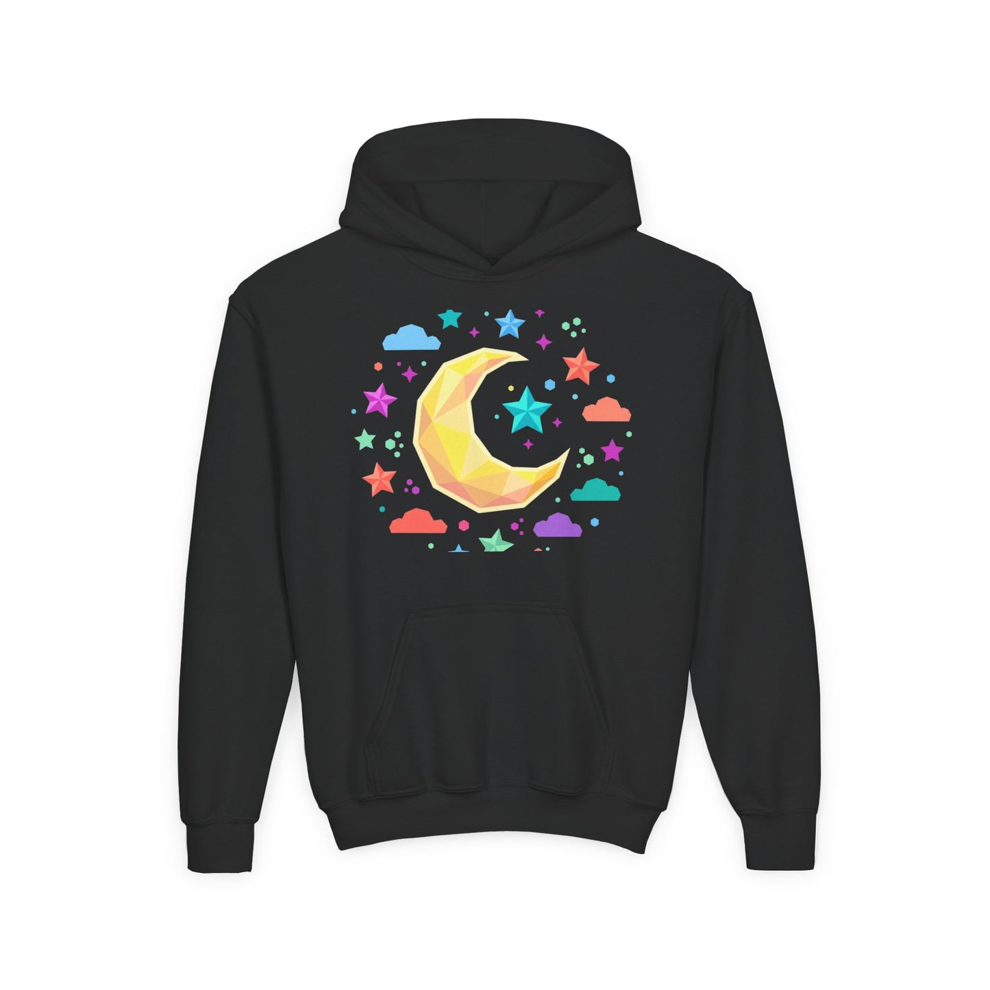 Kids Moon & Stars Hoodie — Colorful Crescent Night Sky Pullover