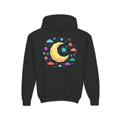 Kids Moon & Stars Hoodie — Colorful Crescent Night Sky Pullover