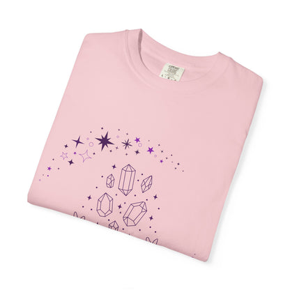 Crystal Reading T-Shirt — Mystical Hands, Floating Crystals & Stars Tee