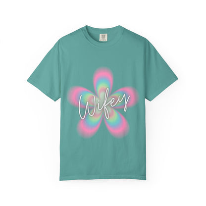 Wifey Flower Tee — Pastel Retro Floral 'Wifey' Graphic T-Shirt