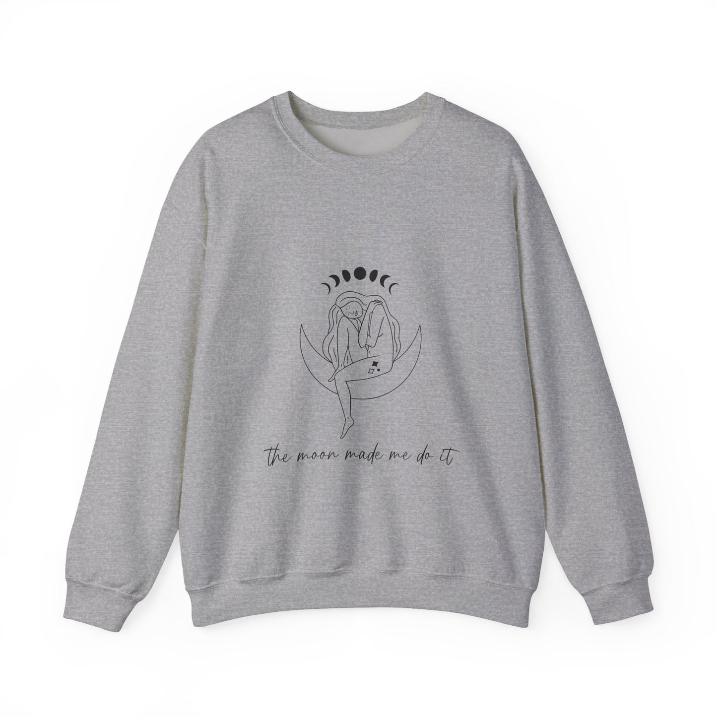 Crewneck Sweatshirt — Minimal Moon Phases Floral “The Moon Made Me Do It”