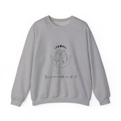 Crewneck Sweatshirt — Minimal Moon Phases Floral “The Moon Made Me Do It”