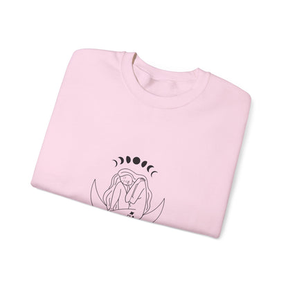 Crewneck Sweatshirt — Minimal Moon Phases Floral “The Moon Made Me Do It”