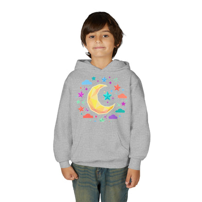 Kids Moon & Stars Hoodie — Colorful Crescent Night Sky Pullover