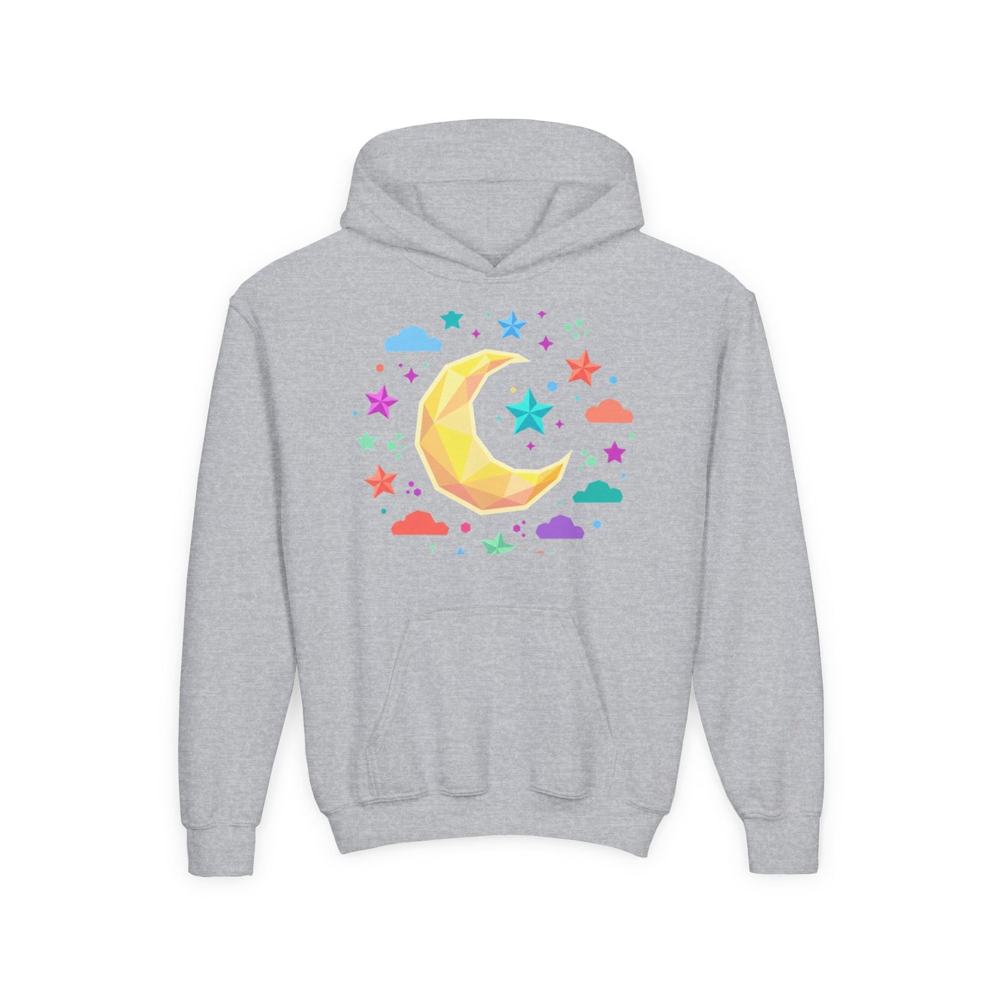 Kids Moon & Stars Hoodie — Colorful Crescent Night Sky Pullover
