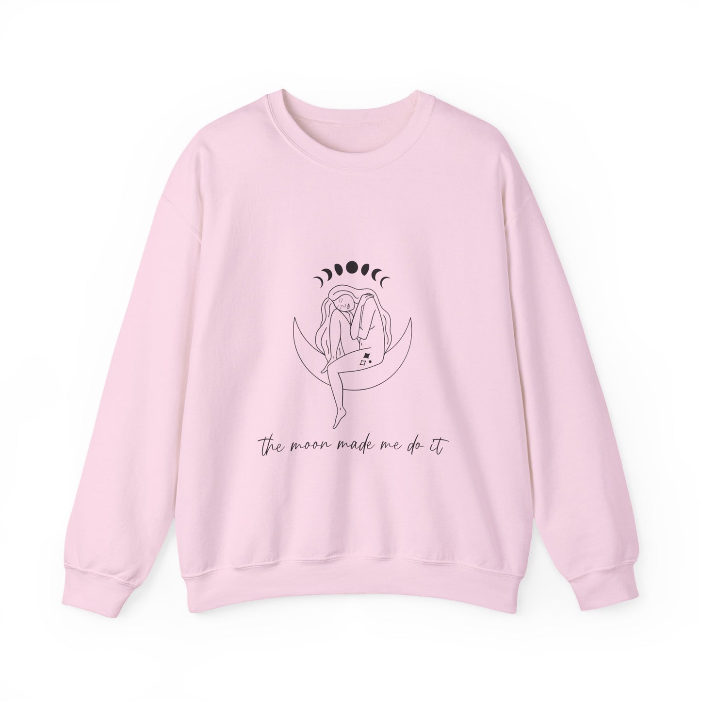 Crewneck Sweatshirt — Minimal Moon Phases Floral “The Moon Made Me Do It”