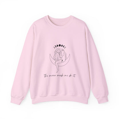 Crewneck Sweatshirt — Minimal Moon Phases Floral “The Moon Made Me Do It”