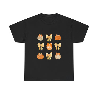 Pumpkin & Bow Fall Tee — Cute Autumn Pumpkin Graphic T-Shirt