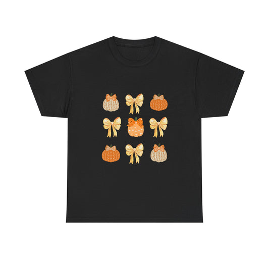 Pumpkin & Bow Fall Tee — Cute Autumn Pumpkin Graphic T-Shirt