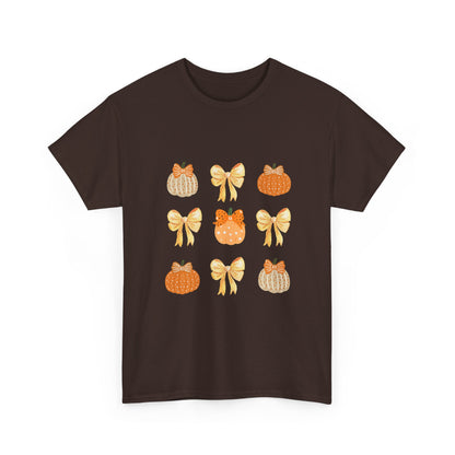 Pumpkin & Bow Fall Tee — Cute Autumn Pumpkin Graphic T-Shirt