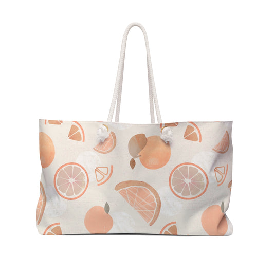 Peach Citrus Weekender Bag — Floral Peach Pattern Travel Tote