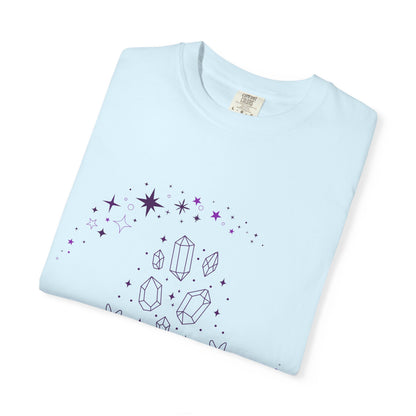 Crystal Reading T-Shirt — Mystical Hands, Floating Crystals & Stars Tee