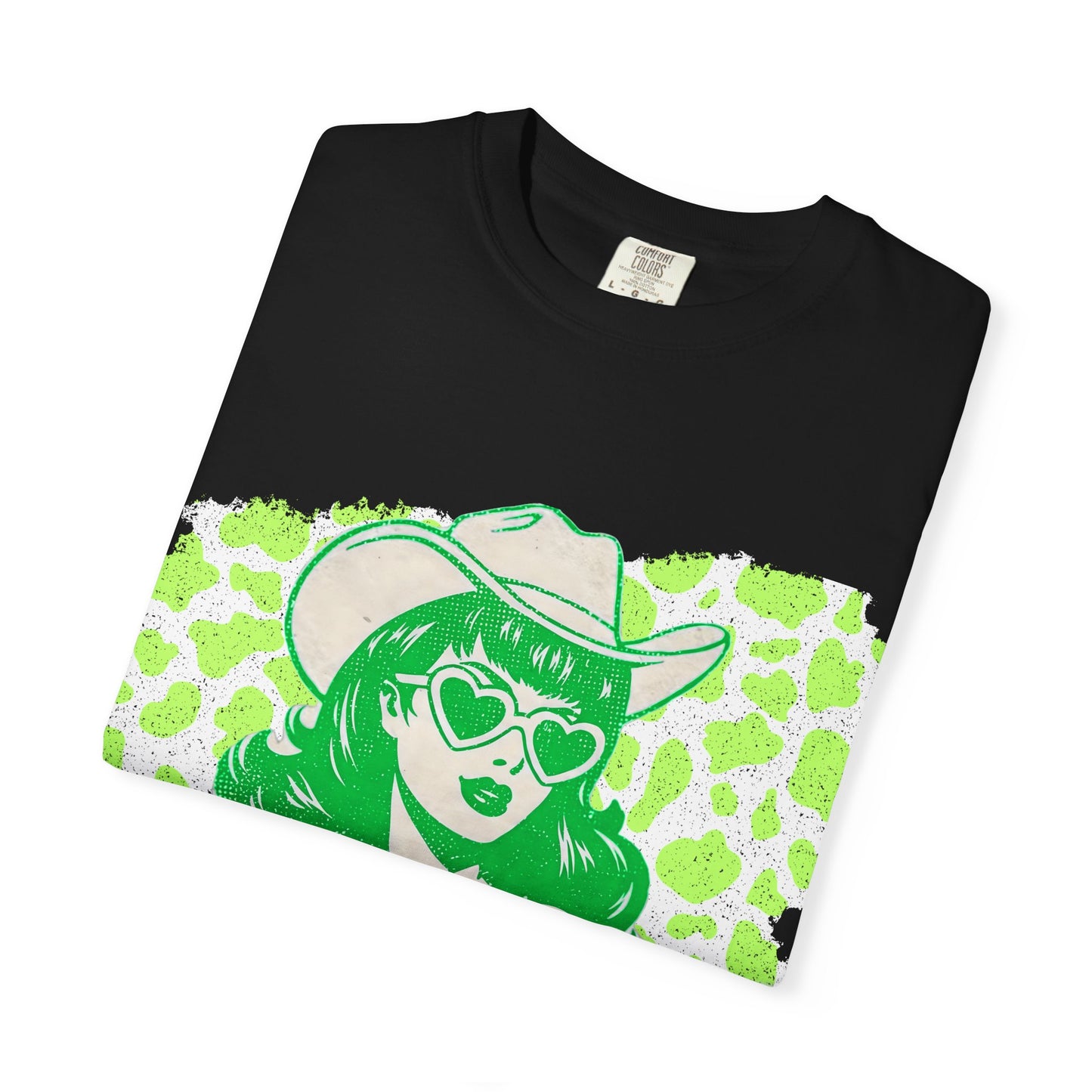 Howdy Cowgirl Graphic T-Shirt — Retro Neon Green Leopard Print with “howdy” Script