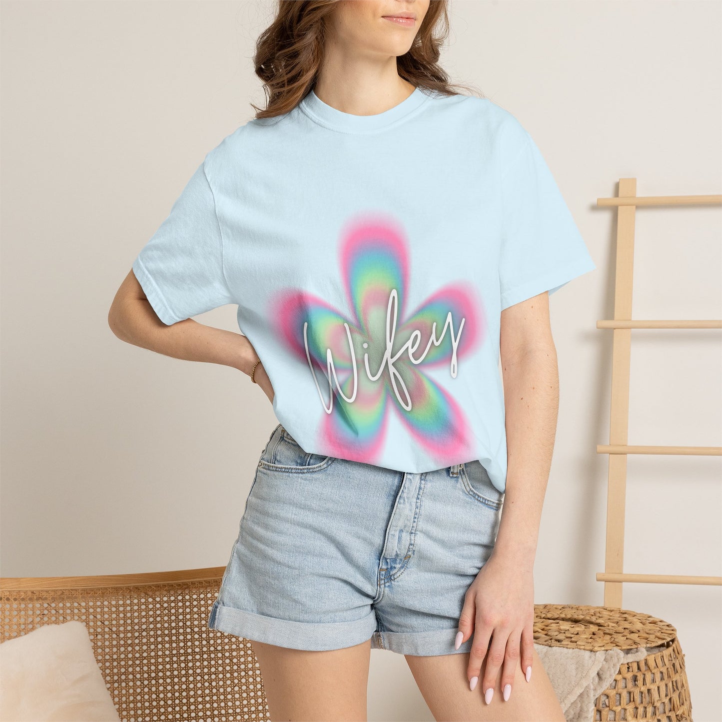 Wifey Flower Tee — Pastel Retro Floral 'Wifey' Graphic T-Shirt