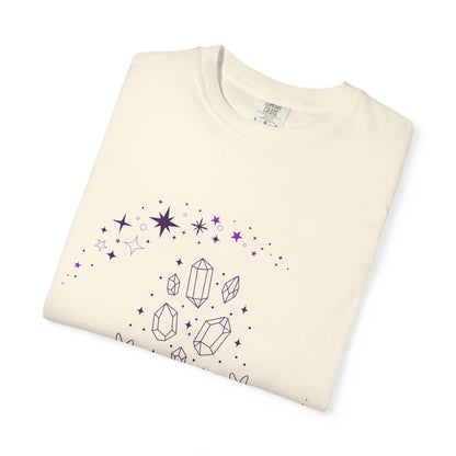 Crystal Reading T-Shirt — Mystical Hands, Floating Crystals & Stars Tee