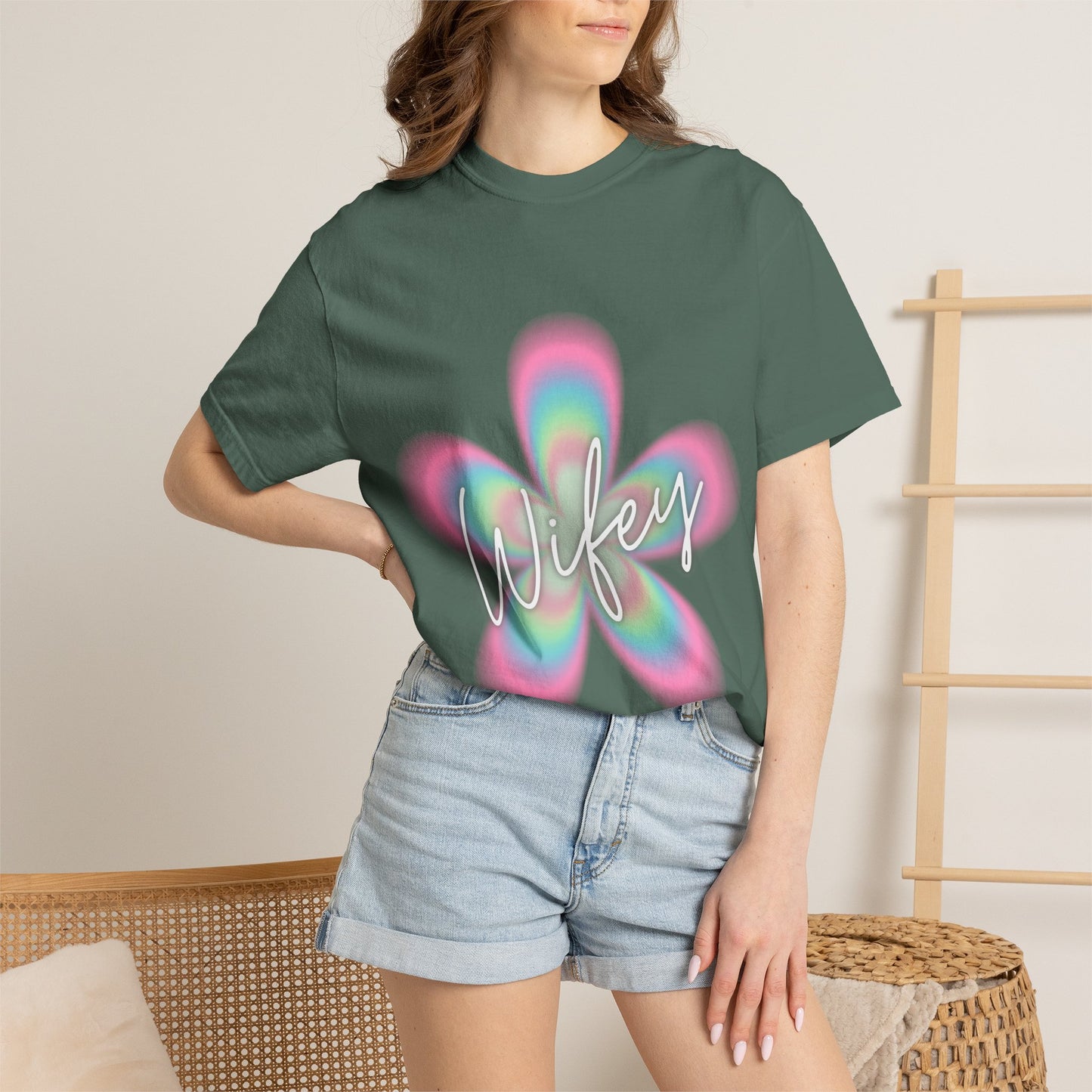 Wifey Flower Tee — Pastel Retro Floral 'Wifey' Graphic T-Shirt