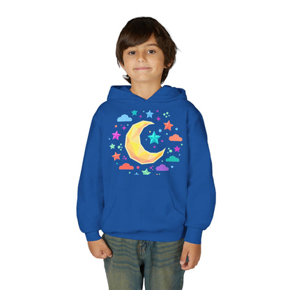 Kids Moon & Stars Hoodie — Colorful Crescent Night Sky Pullover