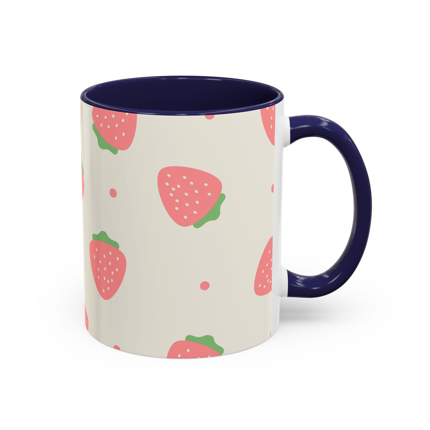 Strawberry Pattern Accent Coffee Mug — Cute Pink Fruit Ceramic Mug (11/15oz)