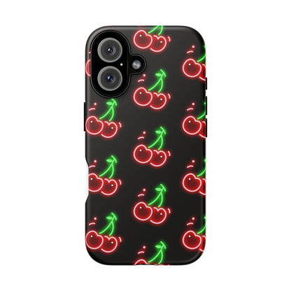Neon Cherry Phone Case – Retro Fruit Pattern Protective iPhone Cover