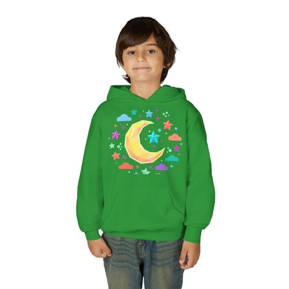 Kids Moon & Stars Hoodie — Colorful Crescent Night Sky Pullover