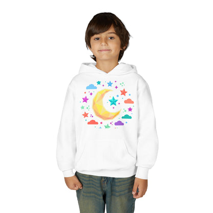 Kids Moon & Stars Hoodie — Colorful Crescent Night Sky Pullover
