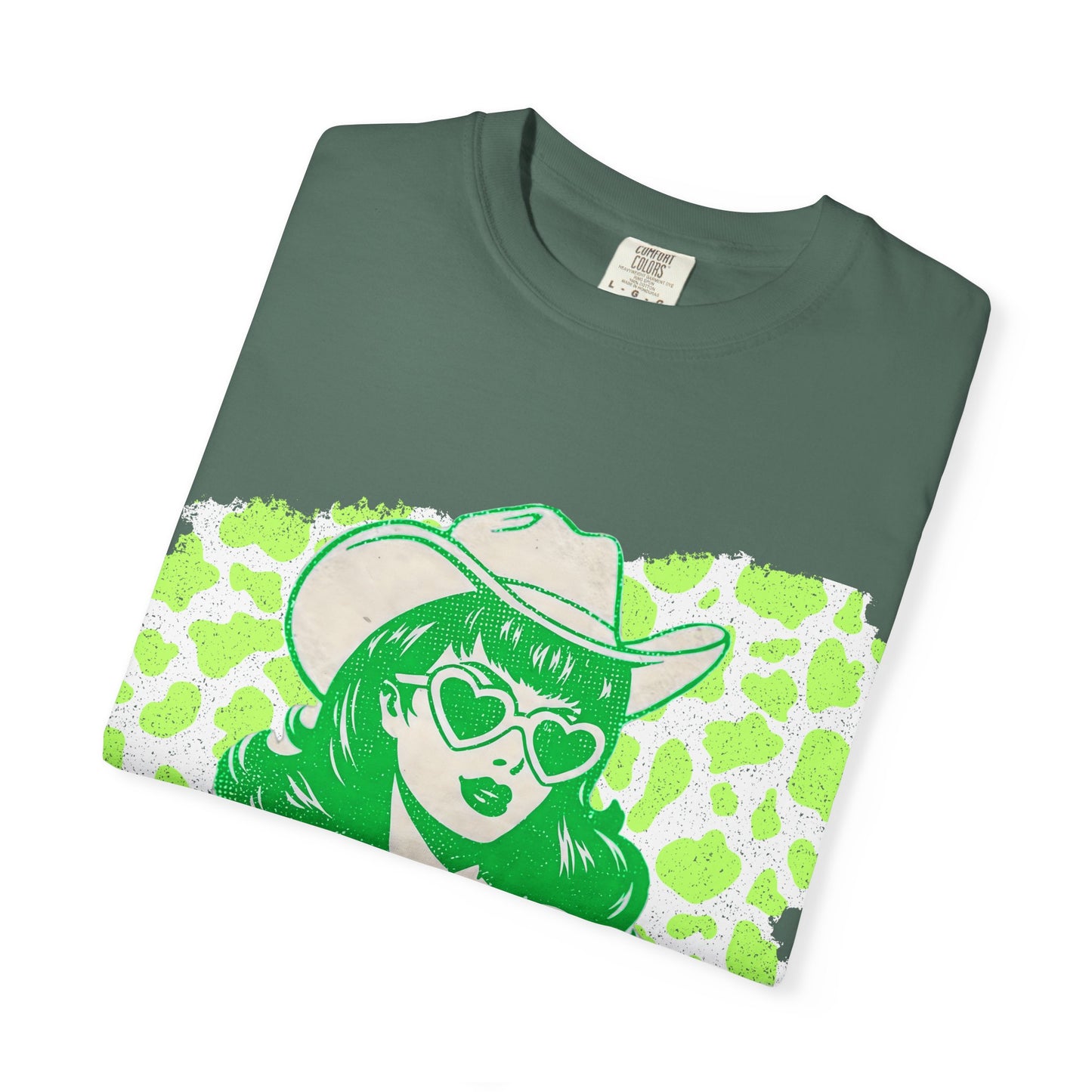 Howdy Cowgirl Graphic T-Shirt — Retro Neon Green Leopard Print with “howdy” Script