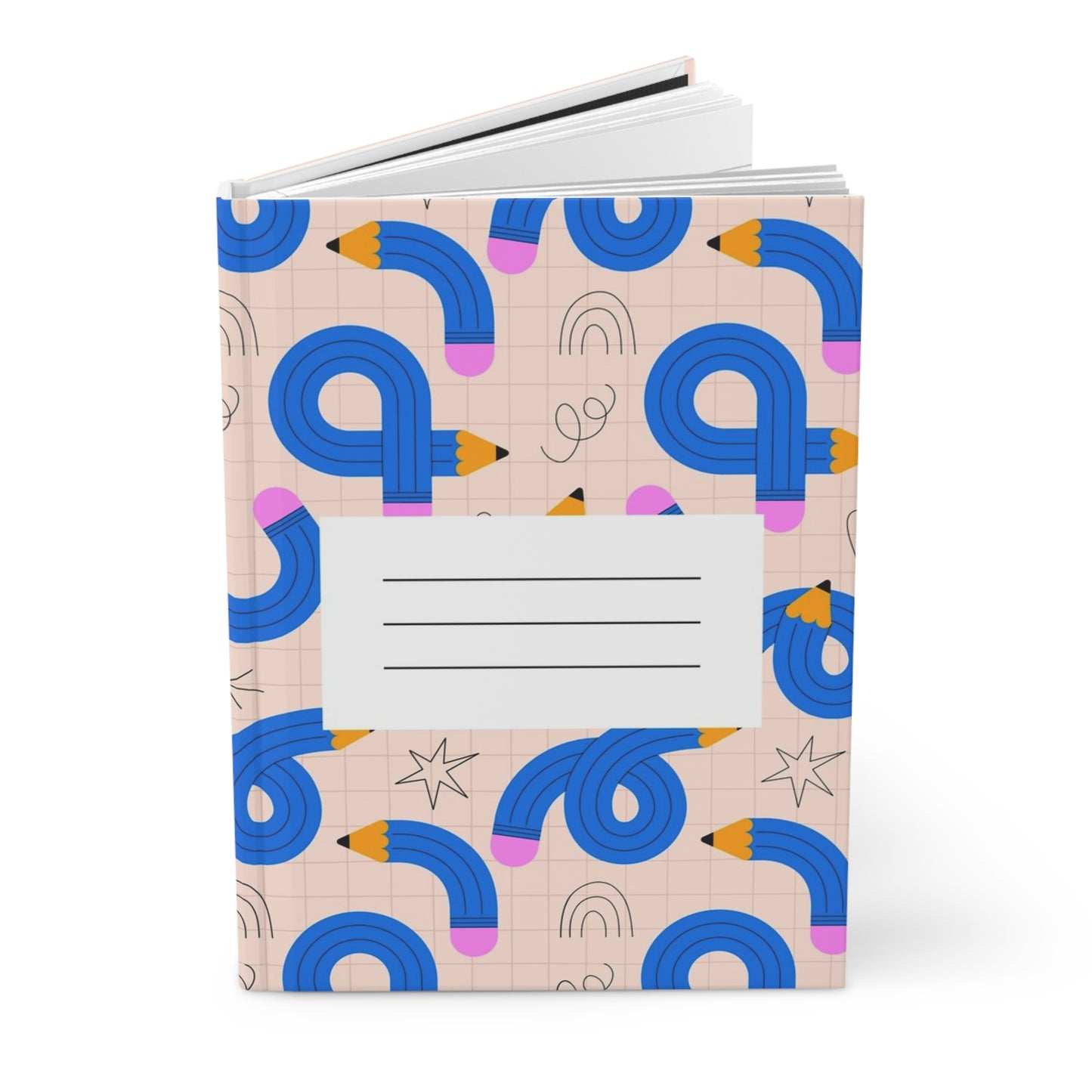 Floral Pencil Hardcover Journal — Cute Pink Notebook for Notes & School