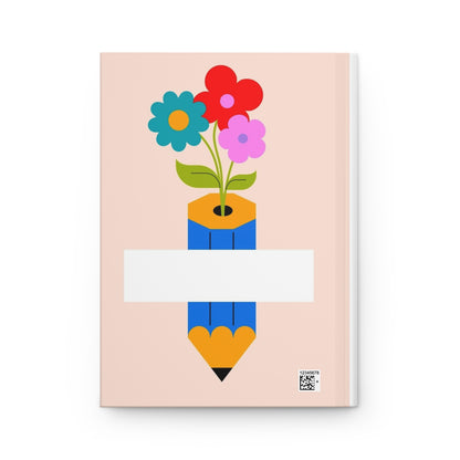 Floral Pencil Hardcover Journal — Cute Pink Notebook for Notes & School