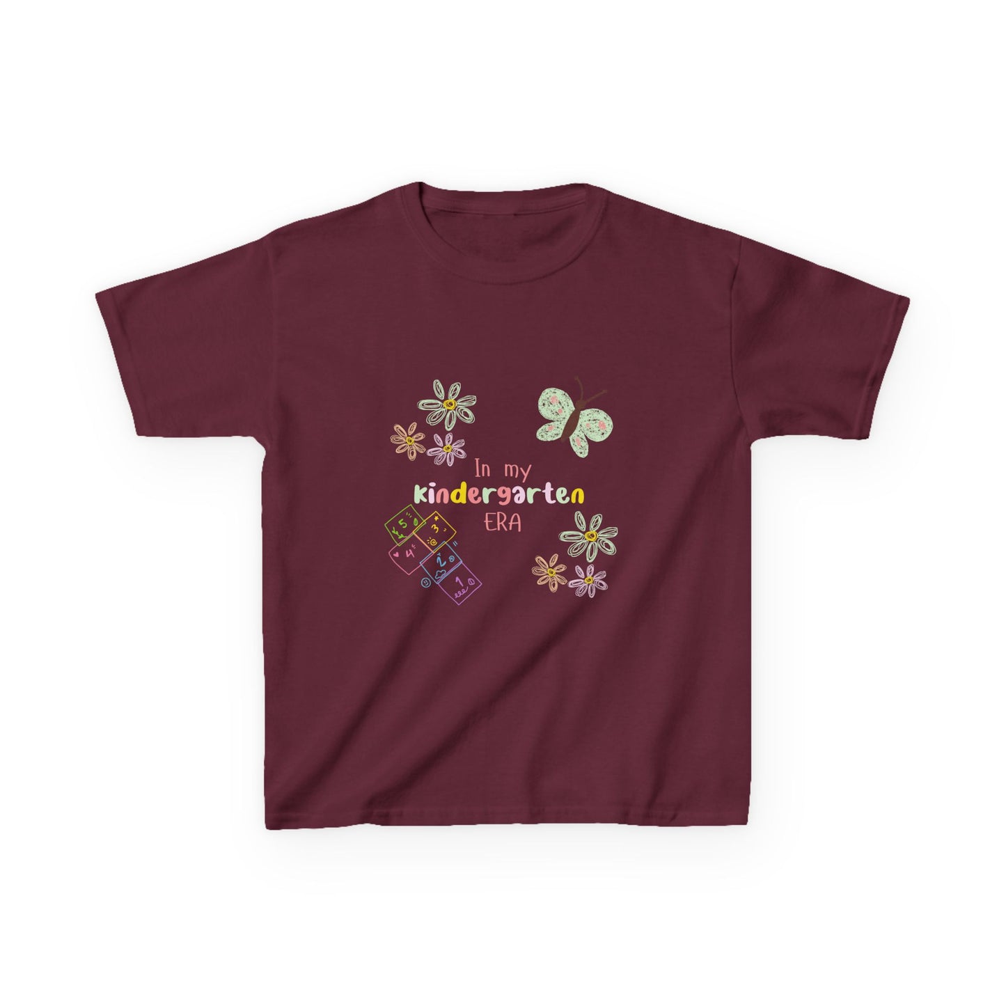 Kindergarten Era Kids T‑Shirt — Cute Butterfly & Crayon Back-to-School Tee