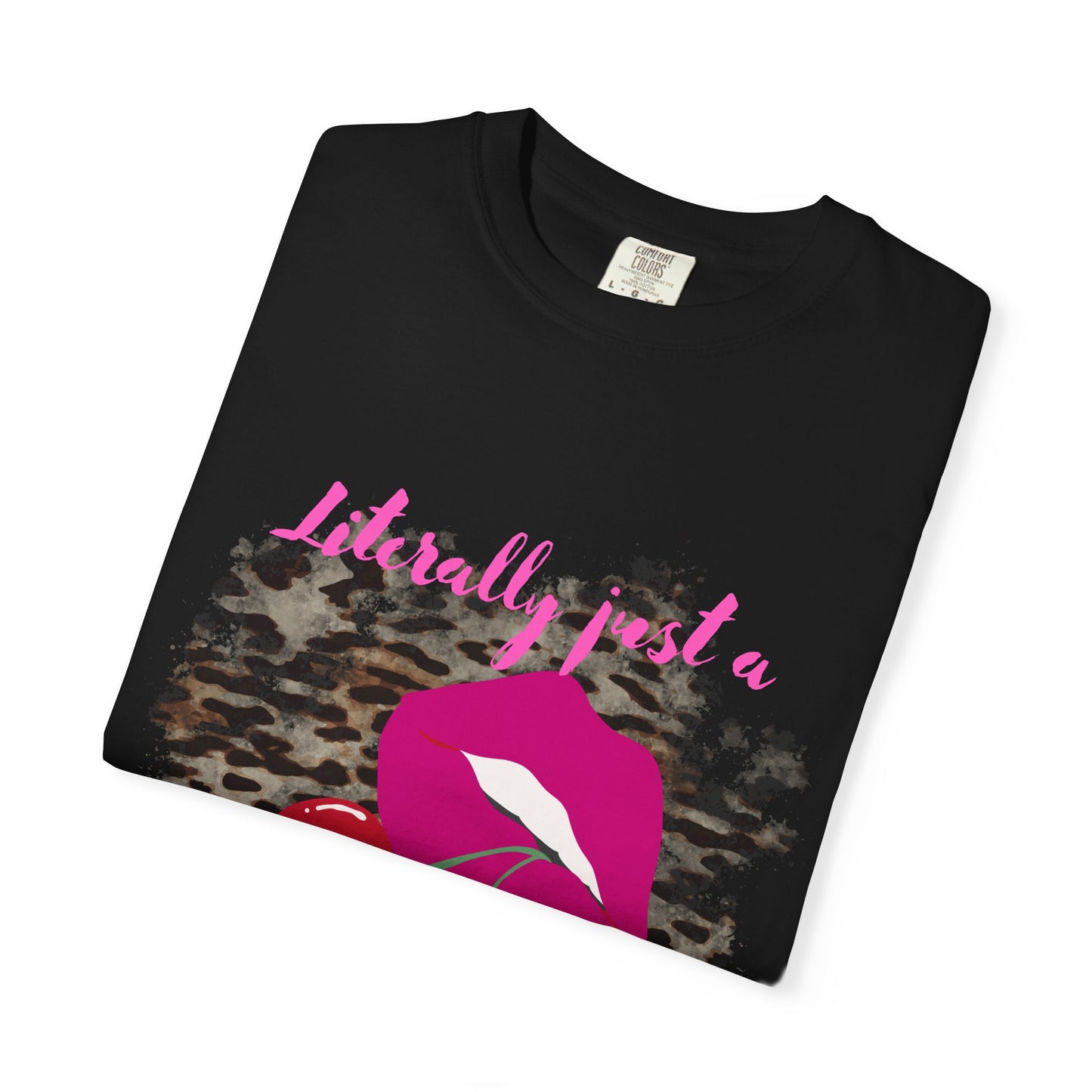 Graphic T-Shirt — "Literally Just a Girl" Pink Lips & Cherries Tee