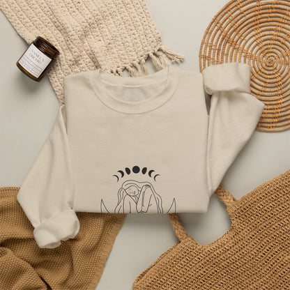 Crewneck Sweatshirt — Minimal Moon Phases Floral “The Moon Made Me Do It”