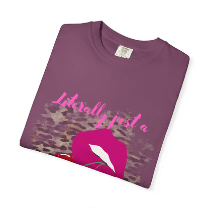 Graphic T-Shirt — "Literally Just a Girl" Pink Lips & Cherries Tee
