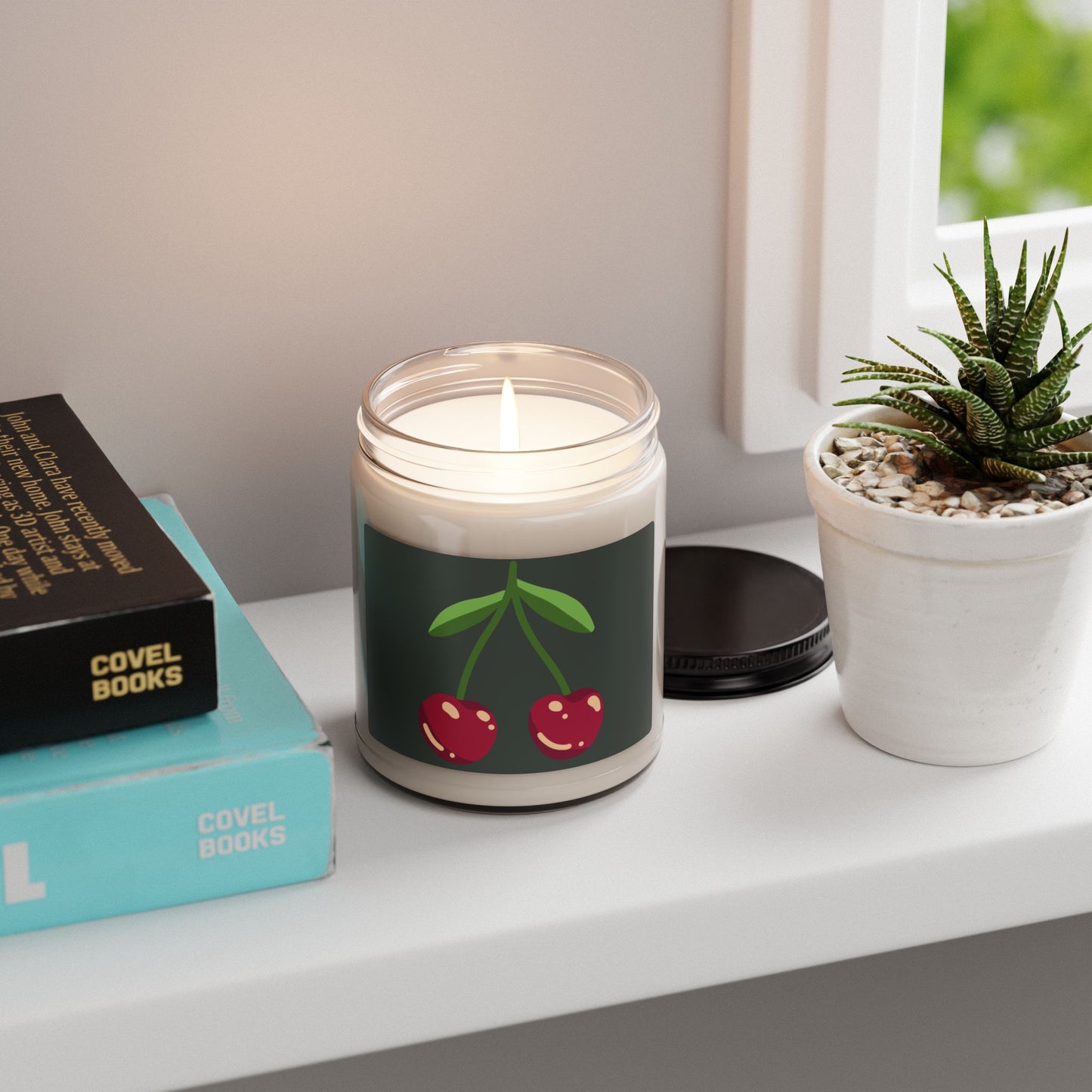Cherry Scented Soy Candle — 9oz Jar with Sweet Cherry Design